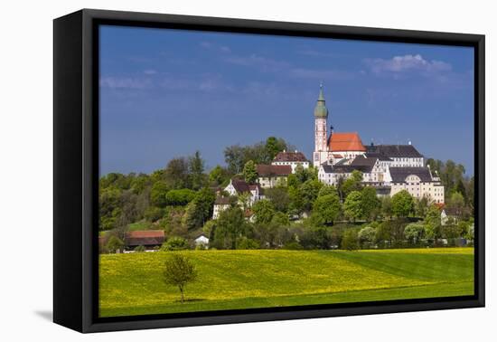 Germany, Bavaria, Upper Bavaria, FŸnfseenland, Andechs, Spring Scenery with Cloister of Andechs-Udo Siebig-Framed Premier Image Canvas