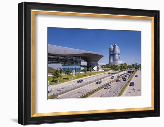 Germany, Bavaria, Upper Bavaria, Munich, Georg-Brauchle-Ring at the Olympic Park with Bmw Tower-Udo Siebig-Framed Photographic Print