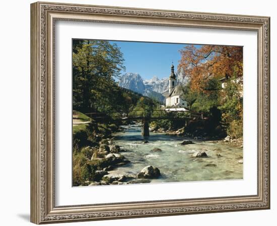 Germany, Berchtesgadener Land District, Ramsau, Church, Brook, Reiter Alpe-Thonig-Framed Photographic Print