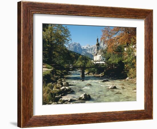 Germany, Berchtesgadener Land District, Ramsau, Church, Brook, Reiter Alpe-Thonig-Framed Photographic Print