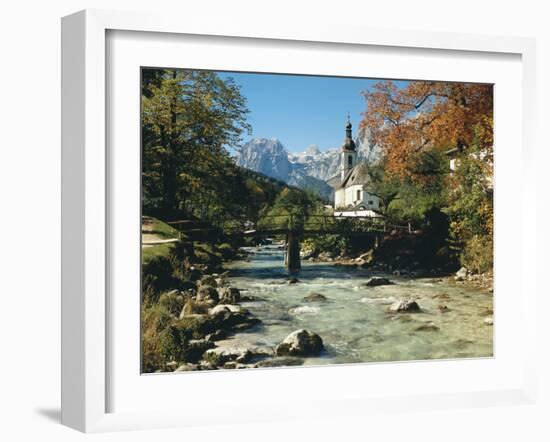 Germany, Berchtesgadener Land District, Ramsau, Church, Brook, Reiter Alpe-Thonig-Framed Photographic Print