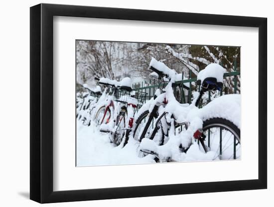 Germany, Berlin, Bicycles, Snowy-Catharina Lux-Framed Photographic Print