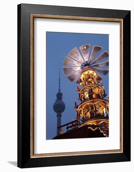 Germany, Berlin, Dusk, Alexanderplatz, Christmas Market, Pyramid, Television Tower-Catharina Lux-Framed Photographic Print