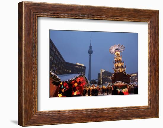 Germany, Berlin, Dusk, Alexanderplatz, Christmas Market, Pyramid, Television Tower-Catharina Lux-Framed Photographic Print