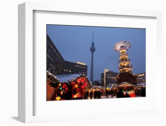 Germany, Berlin, Dusk, Alexanderplatz, Christmas Market, Pyramid, Television Tower-Catharina Lux-Framed Photographic Print