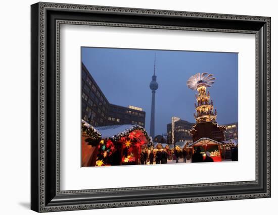 Germany, Berlin, Dusk, Alexanderplatz, Christmas Market, Pyramid, Television Tower-Catharina Lux-Framed Photographic Print