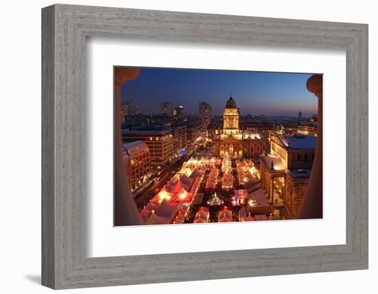 Germany, Berlin, Dusk, Gendarmenmarkt, German Church and Christmas Market from Above-Catharina Lux-Framed Photographic Print