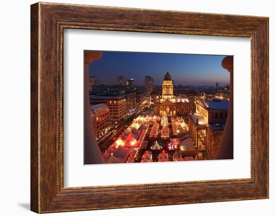 Germany, Berlin, Dusk, Gendarmenmarkt, German Church and Christmas Market from Above-Catharina Lux-Framed Photographic Print