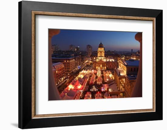 Germany, Berlin, Dusk, Gendarmenmarkt, German Church and Christmas Market from Above-Catharina Lux-Framed Photographic Print