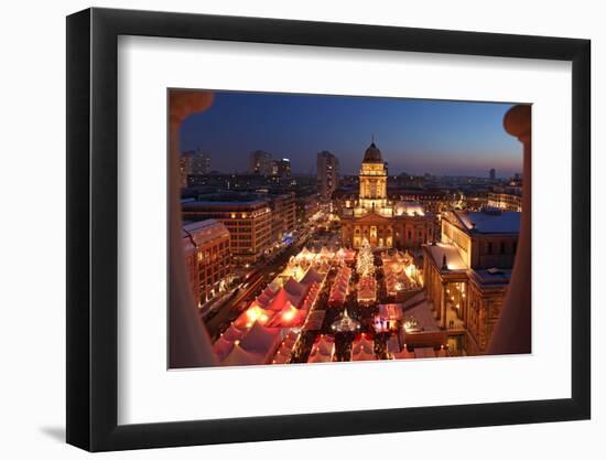 Germany, Berlin, Dusk, Gendarmenmarkt, German Church and Christmas Market from Above-Catharina Lux-Framed Photographic Print