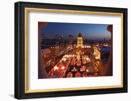 Germany, Berlin, Dusk, Gendarmenmarkt, German Church and Christmas Market from Above-Catharina Lux-Framed Photographic Print