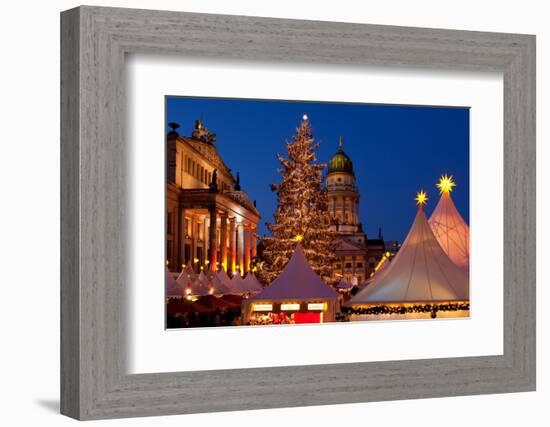 Germany, Berlin, Gendarmenmarkt, Christmas Market, Dusk, Dome, Lighting, Evening-Catharina Lux-Framed Photographic Print