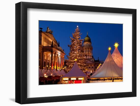 Germany, Berlin, Gendarmenmarkt, Christmas Market, Dusk, Dome, Lighting, Evening-Catharina Lux-Framed Photographic Print