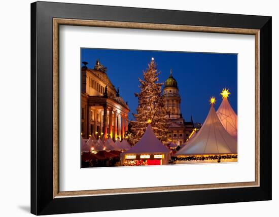 Germany, Berlin, Gendarmenmarkt, Christmas Market, Dusk, Dome, Lighting, Evening-Catharina Lux-Framed Photographic Print