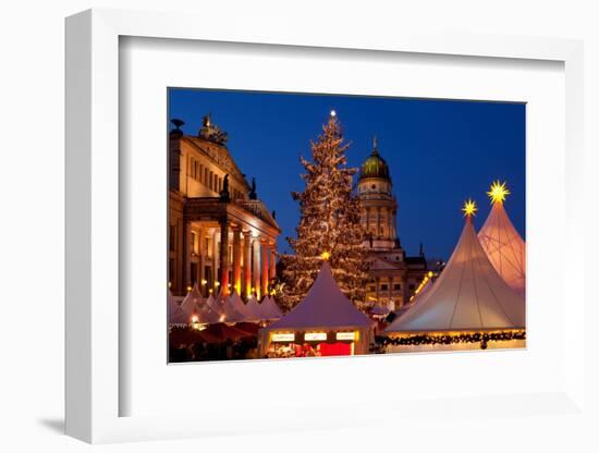 Germany, Berlin, Gendarmenmarkt, Christmas Market, Dusk, Dome, Lighting, Evening-Catharina Lux-Framed Photographic Print