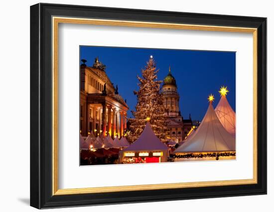 Germany, Berlin, Gendarmenmarkt, Christmas Market, Dusk, Dome, Lighting, Evening-Catharina Lux-Framed Photographic Print