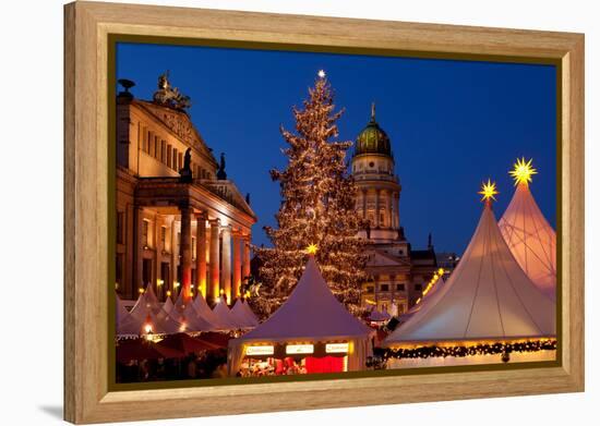 Germany, Berlin, Gendarmenmarkt, Christmas Market, Dusk, Dome, Lighting, Evening-Catharina Lux-Framed Premier Image Canvas