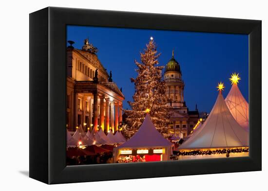 Germany, Berlin, Gendarmenmarkt, Christmas Market, Dusk, Dome, Lighting, Evening-Catharina Lux-Framed Premier Image Canvas