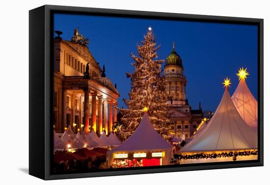 Germany, Berlin, Gendarmenmarkt, Christmas Market, Dusk, Dome, Lighting, Evening-Catharina Lux-Framed Premier Image Canvas
