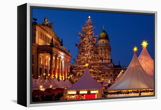 Germany, Berlin, Gendarmenmarkt, Christmas Market, Dusk, Dome, Lighting, Evening-Catharina Lux-Framed Premier Image Canvas