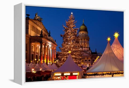 Germany, Berlin, Gendarmenmarkt, Christmas Market, Dusk, Dome, Lighting, Evening-Catharina Lux-Framed Premier Image Canvas