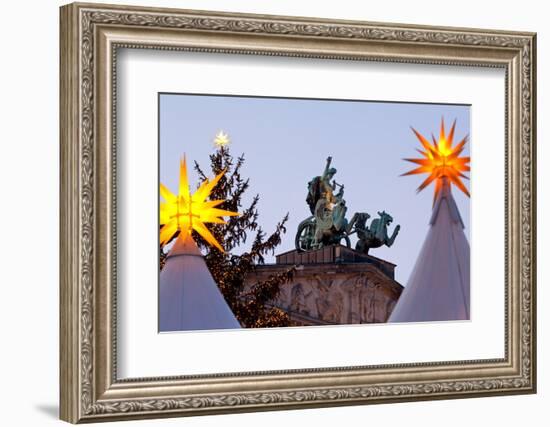 Germany, Berlin, Gendarmenmarkt, German Church, Roof, Sculpture, Christmas Market, Evening-Catharina Lux-Framed Photographic Print