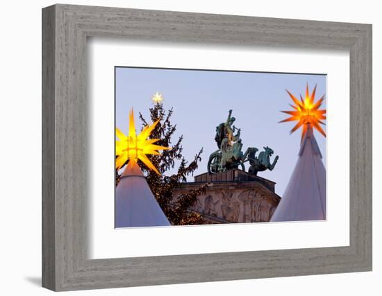 Germany, Berlin, Gendarmenmarkt, German Church, Roof, Sculpture, Christmas Market, Evening-Catharina Lux-Framed Photographic Print