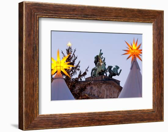 Germany, Berlin, Gendarmenmarkt, German Church, Roof, Sculpture, Christmas Market, Evening-Catharina Lux-Framed Photographic Print