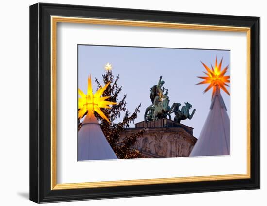 Germany, Berlin, Gendarmenmarkt, German Church, Roof, Sculpture, Christmas Market, Evening-Catharina Lux-Framed Photographic Print