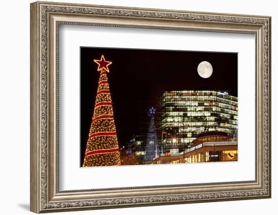 Germany, Berlin, Kudamm, Neues Kranzlereck, Night, Lighting, Christmas Decoration, Full Moon-Catharina Lux-Framed Photographic Print
