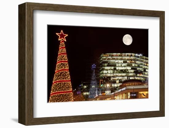 Germany, Berlin, Kudamm, Neues Kranzlereck, Night, Lighting, Christmas Decoration, Full Moon-Catharina Lux-Framed Photographic Print