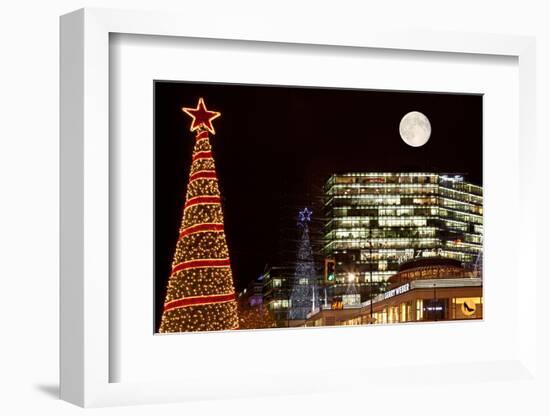 Germany, Berlin, Kudamm, Neues Kranzlereck, Night, Lighting, Christmas Decoration, Full Moon-Catharina Lux-Framed Photographic Print