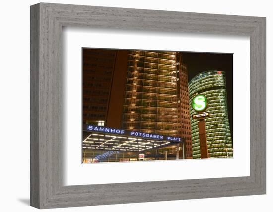 Germany, Berlin, Potsdamer Platz, Subway Station and City Train Station, Night-Christian Hikade-Framed Photographic Print