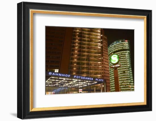 Germany, Berlin, Potsdamer Platz, Subway Station and City Train Station, Night-Christian Hikade-Framed Photographic Print