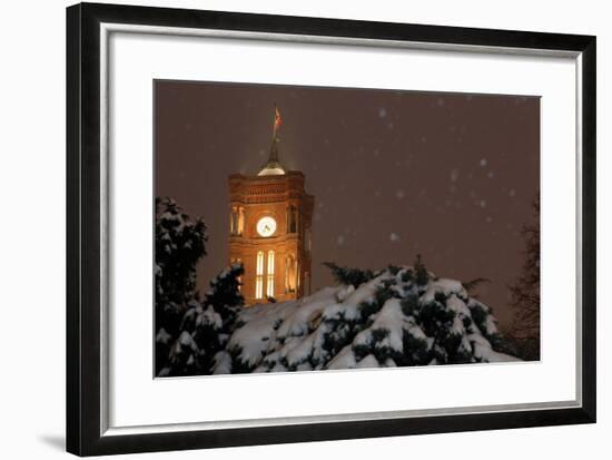 Germany, Berlin, Red City Hall, Night, Snow-Catharina Lux-Framed Photographic Print