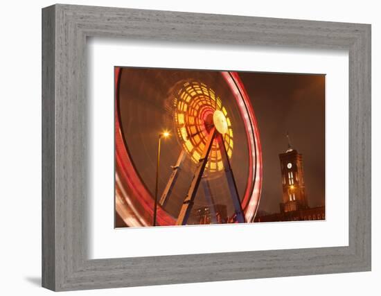 Germany, Berlin, Rotes Rathaus (Red City Hall), Ferris Wheel, Night, Snow-Catharina Lux-Framed Photographic Print