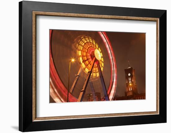 Germany, Berlin, Rotes Rathaus (Red City Hall), Ferris Wheel, Night, Snow-Catharina Lux-Framed Photographic Print