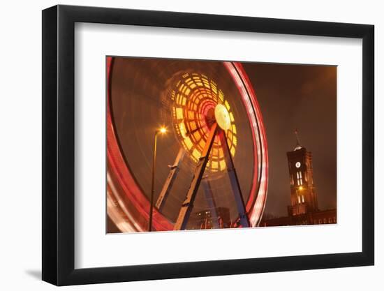 Germany, Berlin, Rotes Rathaus (Red City Hall), Ferris Wheel, Night, Snow-Catharina Lux-Framed Photographic Print