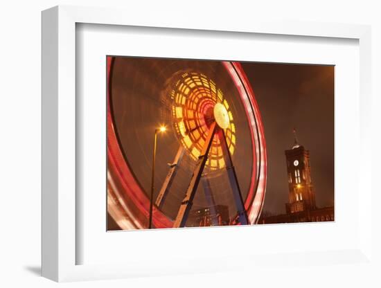 Germany, Berlin, Rotes Rathaus (Red City Hall), Ferris Wheel, Night, Snow-Catharina Lux-Framed Photographic Print