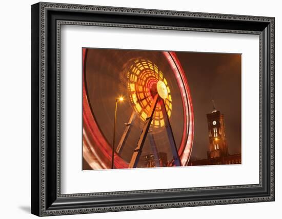 Germany, Berlin, Rotes Rathaus (Red City Hall), Ferris Wheel, Night, Snow-Catharina Lux-Framed Photographic Print