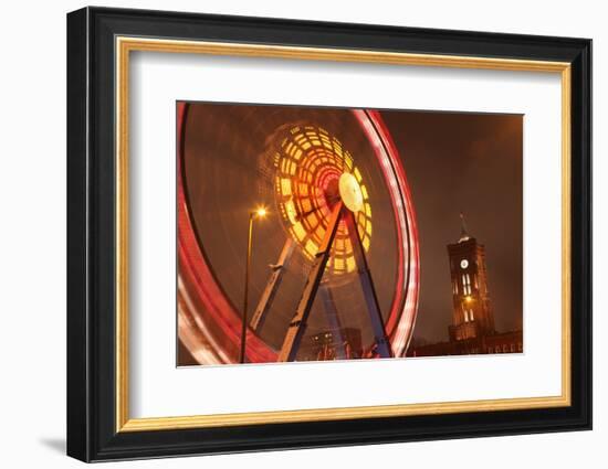 Germany, Berlin, Rotes Rathaus (Red City Hall), Ferris Wheel, Night, Snow-Catharina Lux-Framed Photographic Print