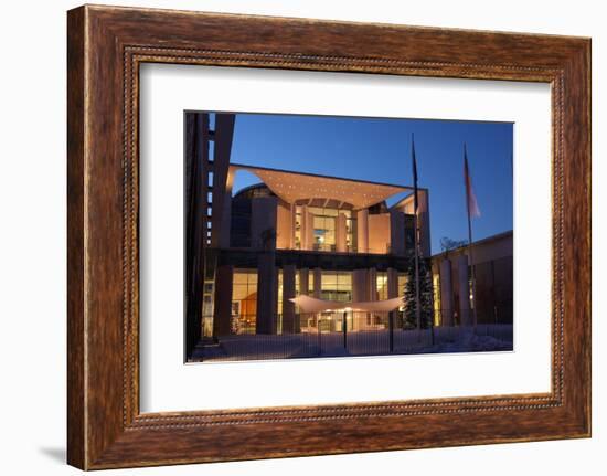 Germany, Berlin, Snow, German Chancellery, Night Photography-Catharina Lux-Framed Photographic Print