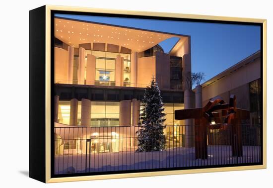 Germany, Berlin, Snow, German Chancellery, Night Photography-Catharina Lux-Framed Premier Image Canvas