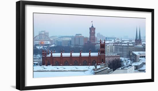 Germany, Berlin, Snow, View at Red City Hall, St. Nicholas' Church-Catharina Lux-Framed Photographic Print