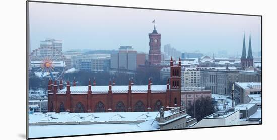 Germany, Berlin, Snow, View at Red City Hall, St. Nicholas' Church-Catharina Lux-Mounted Photographic Print