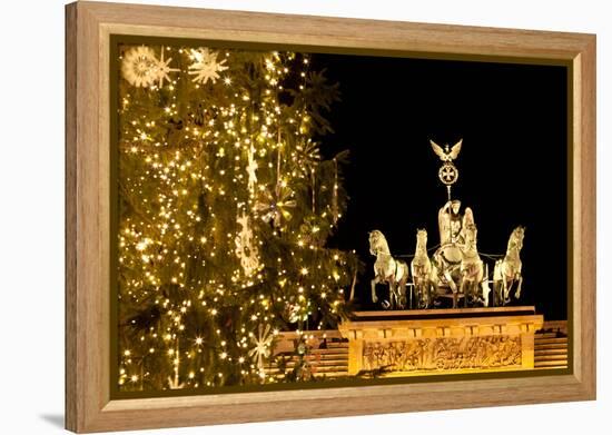 Germany, Berlin, the Brandenburg Gate, Christmas Tree, Night-Catharina Lux-Framed Premier Image Canvas