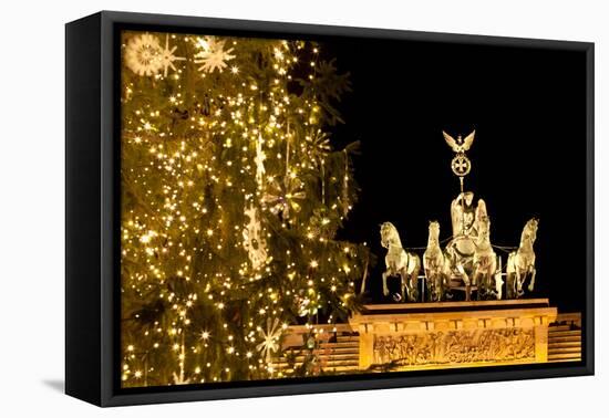 Germany, Berlin, the Brandenburg Gate, Christmas Tree, Night-Catharina Lux-Framed Premier Image Canvas