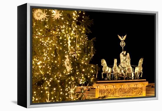 Germany, Berlin, the Brandenburg Gate, Christmas Tree, Night-Catharina Lux-Framed Premier Image Canvas