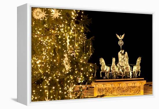 Germany, Berlin, the Brandenburg Gate, Christmas Tree, Night-Catharina Lux-Framed Premier Image Canvas