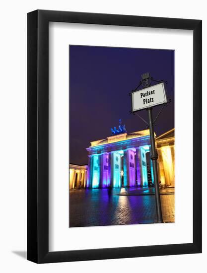 Germany, Berlin, the Brandenburg Gate, Evening, Lighting, Illumination, Evening-Catharina Lux-Framed Photographic Print